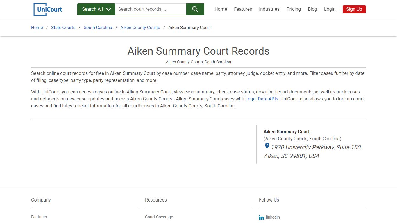 Aiken Summary Court Records | Aiken | UniCourt